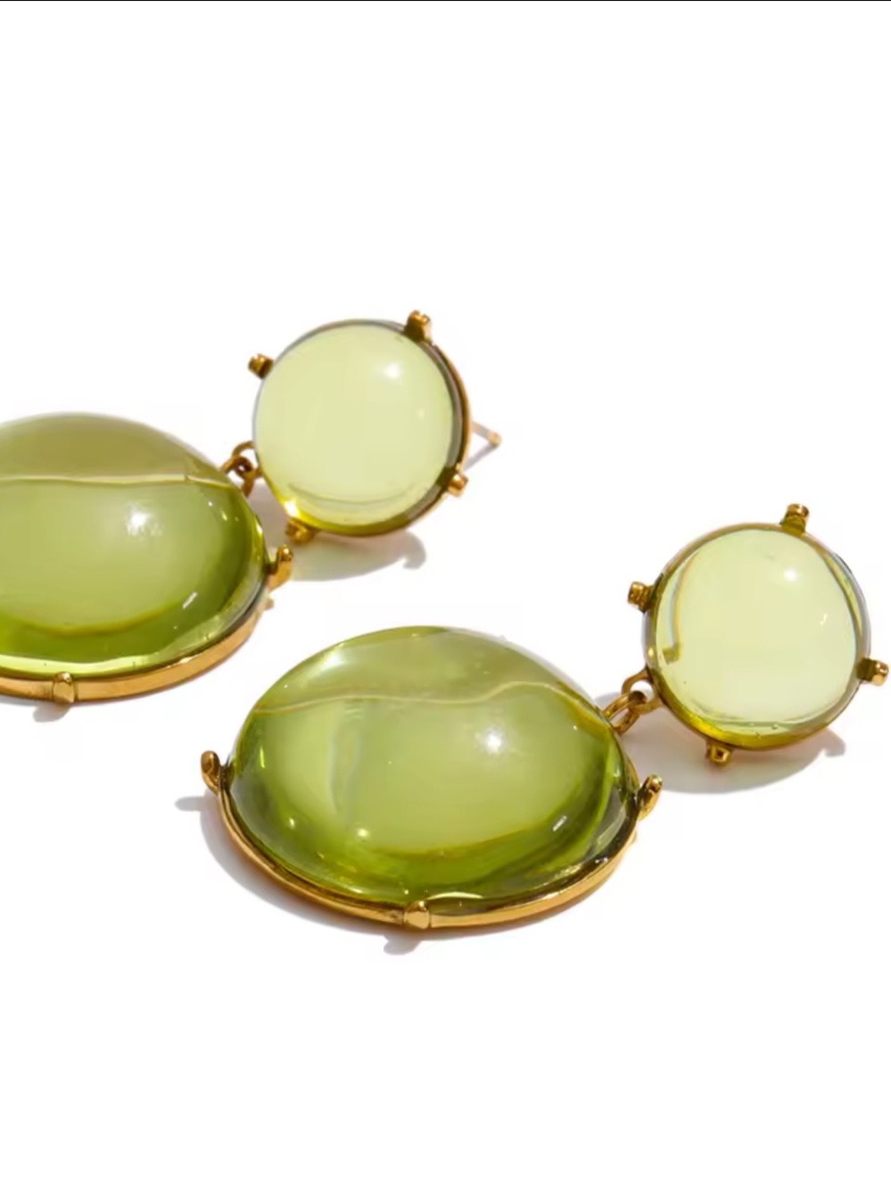 Vintage Olive Green Cabochon Drop Earrings - Picture 8 of 11